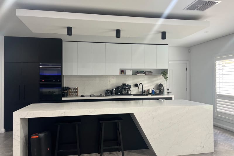 Waterfall island and breakfast bar